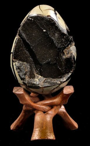 Septarian Dragon Egg Geode - Black Crystals #37292